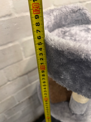 Multi-Level Grey Faux-Fur Cat Tree with Scratching Posts — Wax Marks from Candle Spill