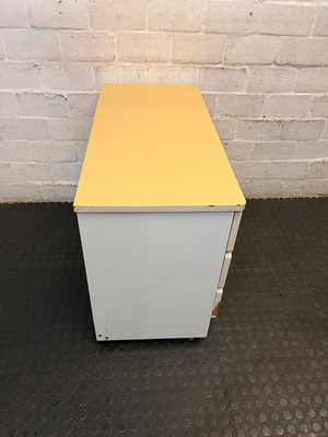 Mustard and White Three-Drawer Chest of Drawers — Well Used with Edge Damage to Top S - 2ndhandwarehouse.com