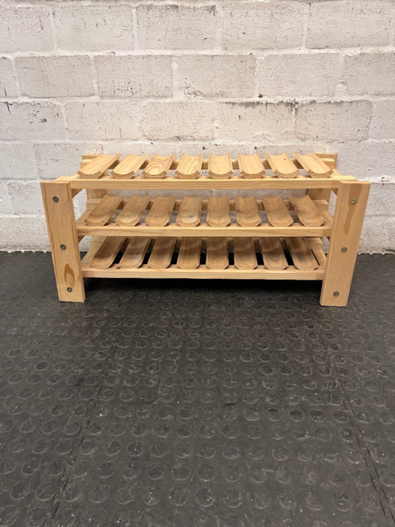 Natural Wood 3-Tier Scalloped Wine Rack