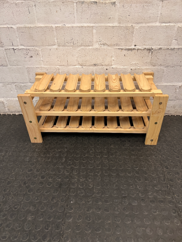Natural Wood 3-Tier Scalloped Wine Rack