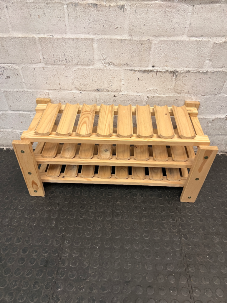 Natural Wood 3-Tier Scalloped Wine Rack