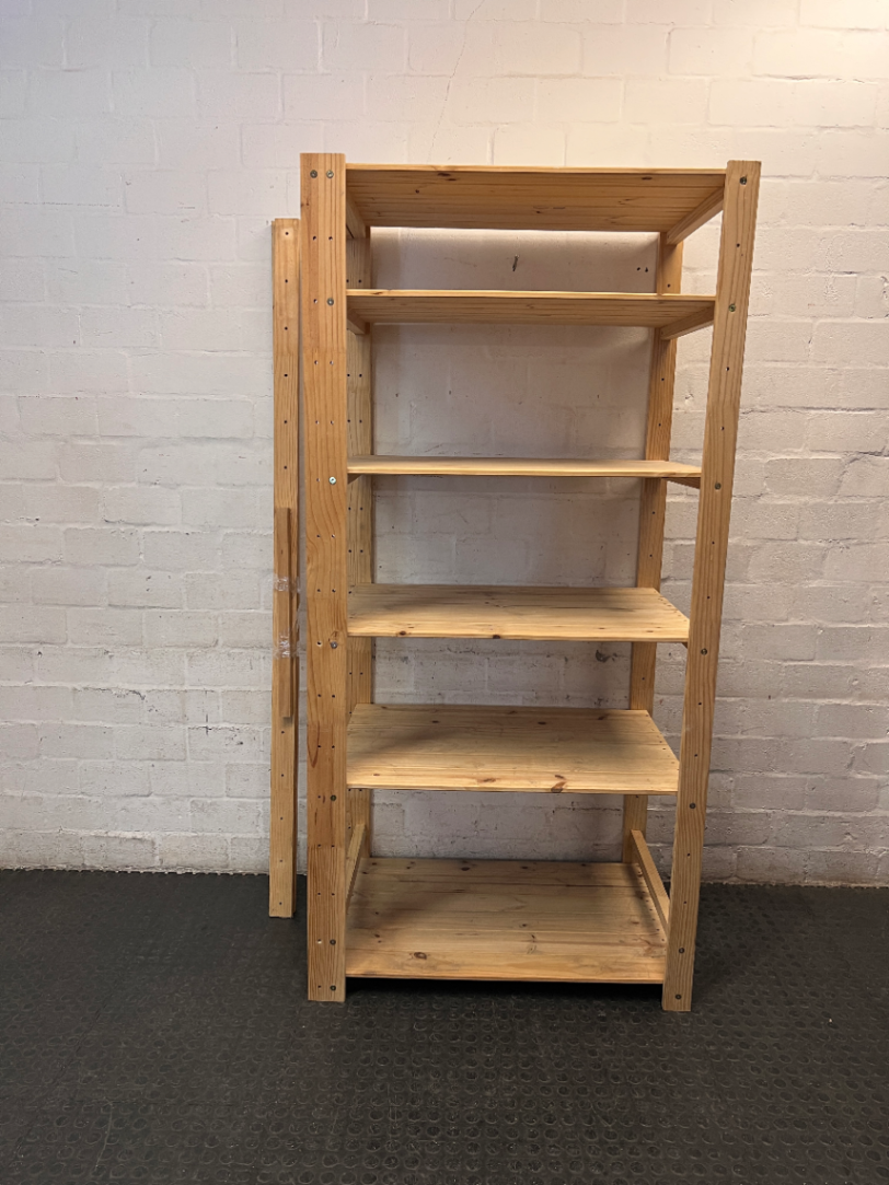 Natural Wood 6-Tier Shelving Unit — Fair Used Condition