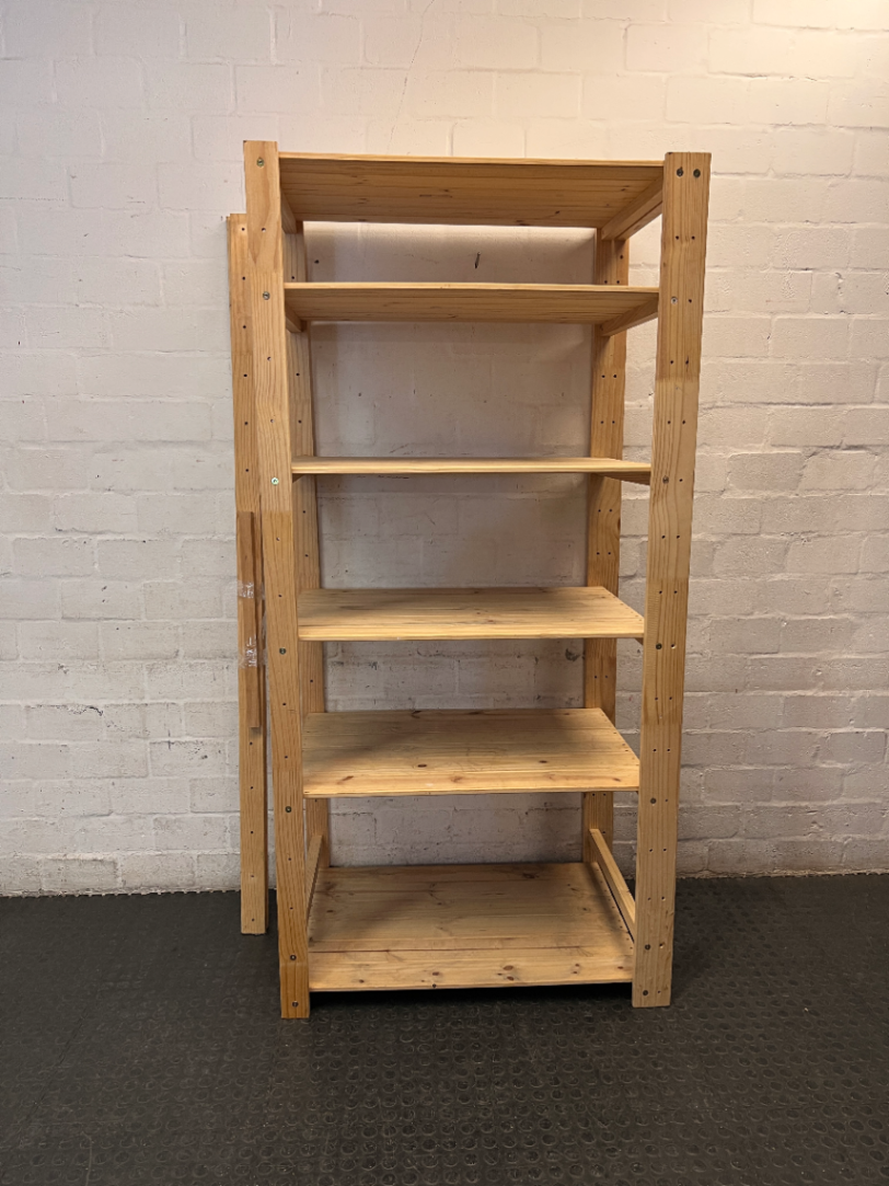 Natural Wood 6-Tier Shelving Unit — Fair Used Condition