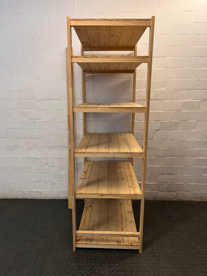 Natural Wood 6-Tier Shelving Unit — Fair Used Condition