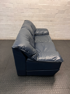Navy Blue 2 Seater Leather-Look Couch — Used; Fair Condition
