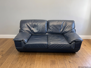 Navy Blue 2 Seater Leather-Look Couch — Used; Fair Condition