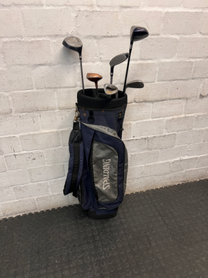 Navy Blue Fabric Golf Bag with Assorted Clubs