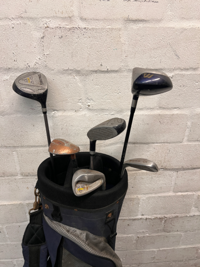 Navy Blue Fabric Golf Bag with Assorted Clubs