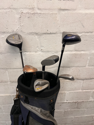 Navy Blue Fabric Golf Bag with Assorted Clubs