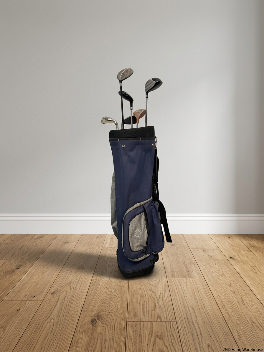 Navy Blue Fabric Golf Bag with Assorted Clubs