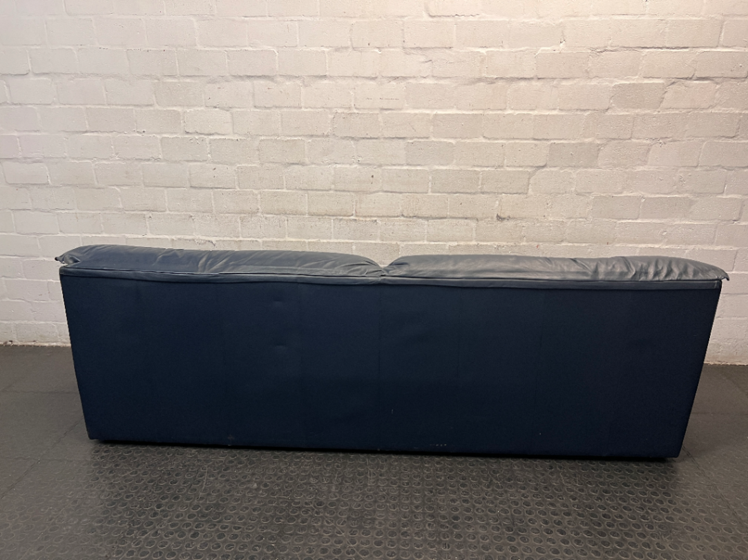 Navy Blue Leather 3 Seater Couch — Fair Used Condition