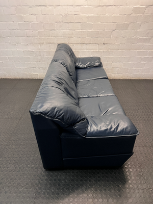 Navy Blue Leather 3 Seater Couch — Fair Used Condition