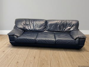 Navy Blue Leather 3 Seater Couch — Fair Used Condition