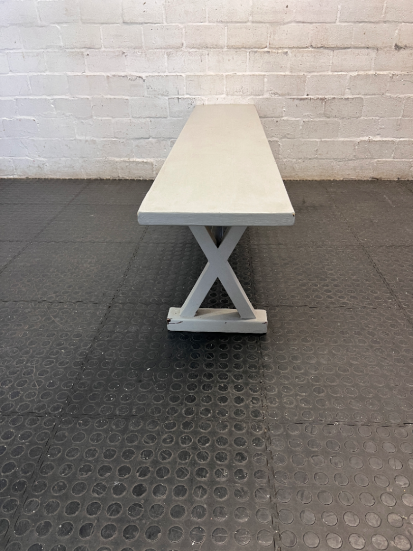Neutral Grey Wooden X-Frame Bench