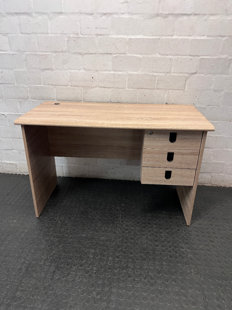 Oak Finish Office Desk with 3 Drawers — Brand New Condition