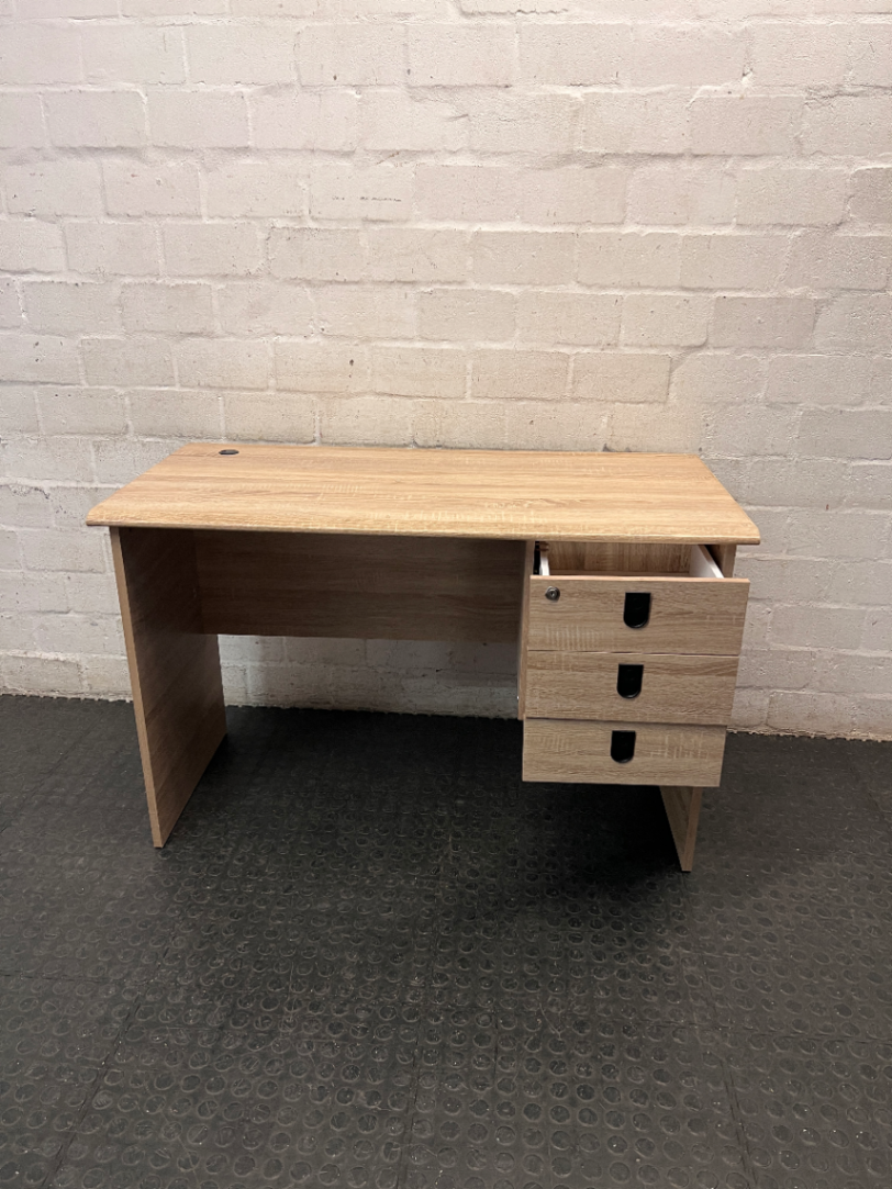 Oak Finish Office Desk with 3 Drawers — Brand New Condition