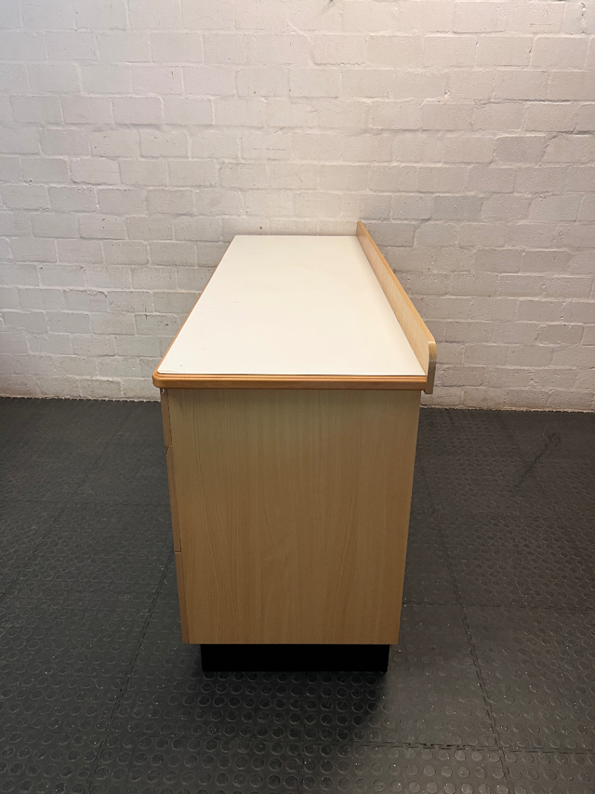 Oak Tone Dual Pedestal Office Desk with White Top — Good Pre-Owned Condition