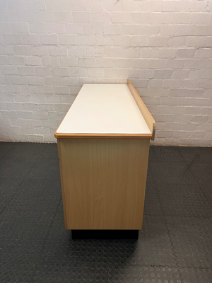 Oak Tone Dual Pedestal Office Desk with White Top — Good Pre-Owned Condition