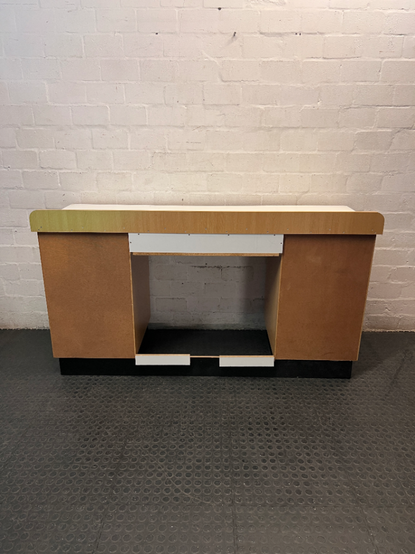 Oak Tone Dual Pedestal Office Desk with White Top — Good Pre-Owned Condition