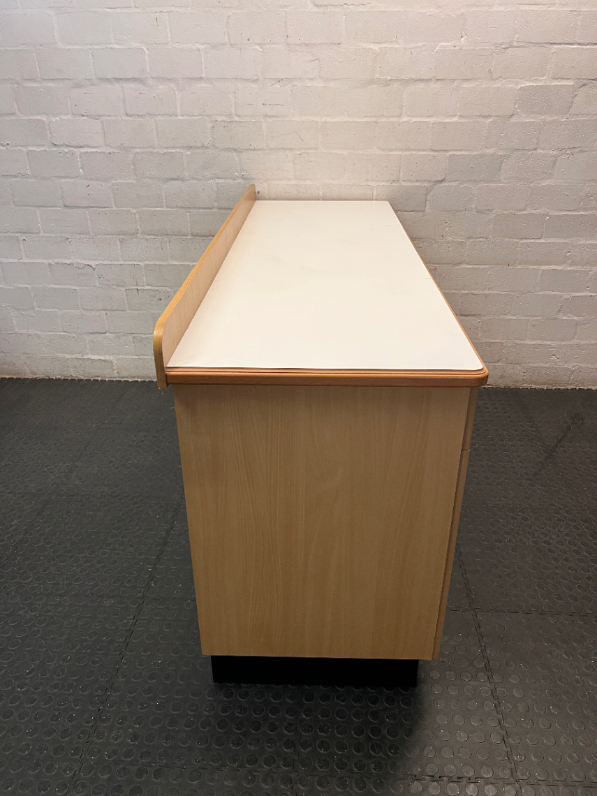 Oak Tone Dual Pedestal Office Desk with White Top — Good Pre-Owned Condition