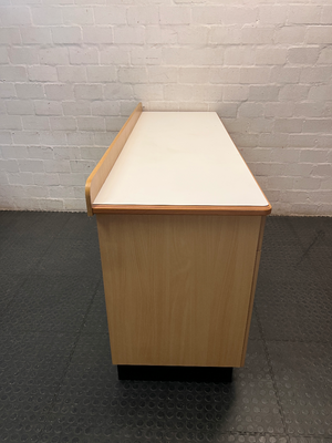 Oak Tone Dual Pedestal Office Desk with White Top — Good Pre-Owned Condition