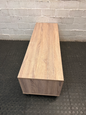 Oak Tone TV Unit with Grey Sliding Door — Very Good Condition