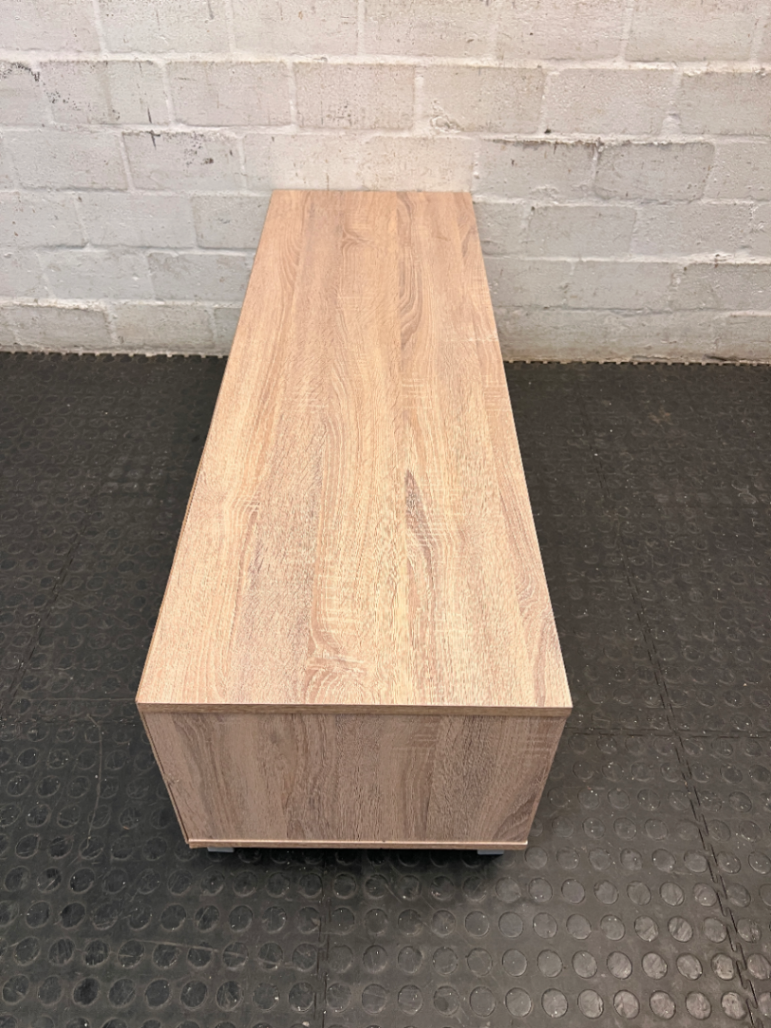 Oak Tone TV Unit with Grey Sliding Door — Very Good Condition