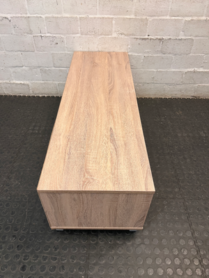 Oak Tone TV Unit with Grey Sliding Door — Very Good Condition