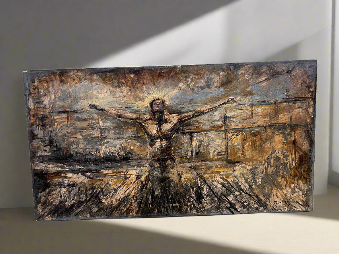 Oil Painting of Christ on Canvas – Unique Vintage Art Piece