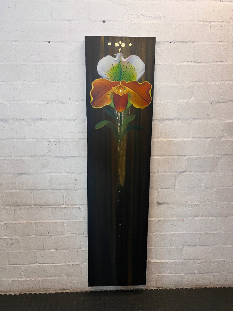 Original Thai Orchid Painting on Canvas - Orange & White - 2ndhandwarehouse.com