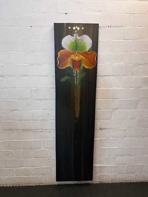 Original Thai Orchid Painting on Canvas - Orange & White - 2ndhandwarehouse.com