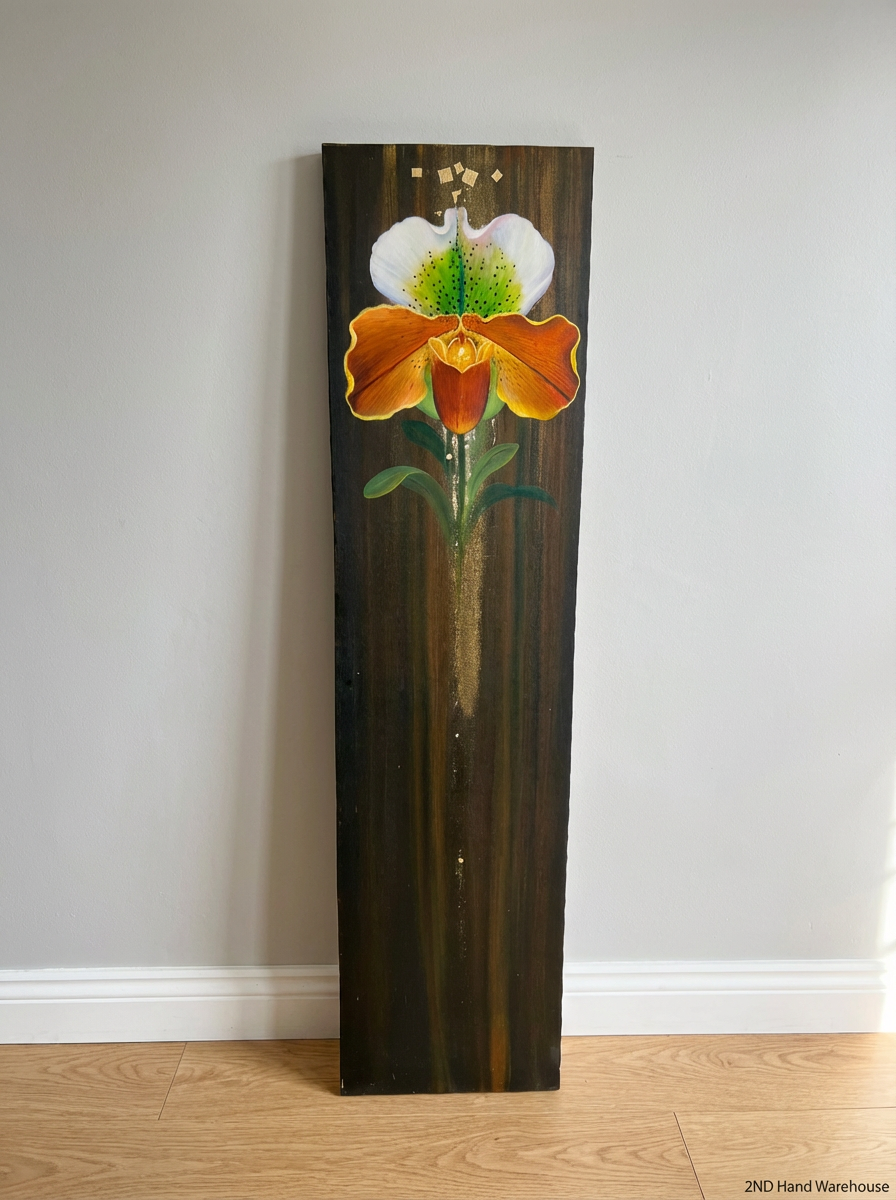 Original Thai Orchid Painting on Canvas - Orange & White - 2ndhandwarehouse.com