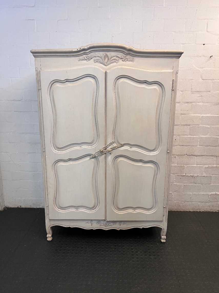 Ornate French Style Grey Carved Wardrobe — Scratch on Top F - 2ndhandwarehouse.com