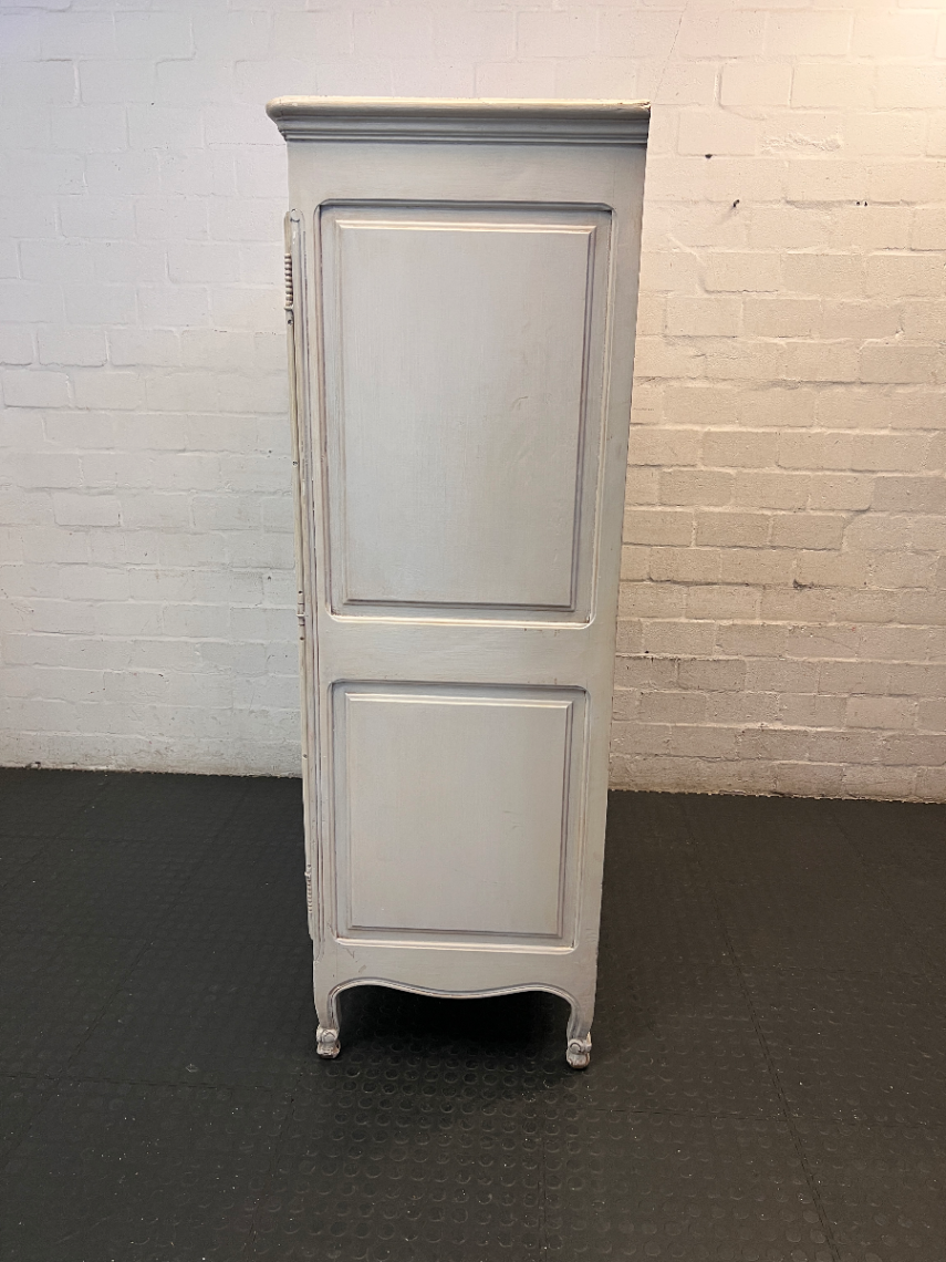 Ornate French Style Grey Carved Wardrobe — Scratch on Top F - 2ndhandwarehouse.com