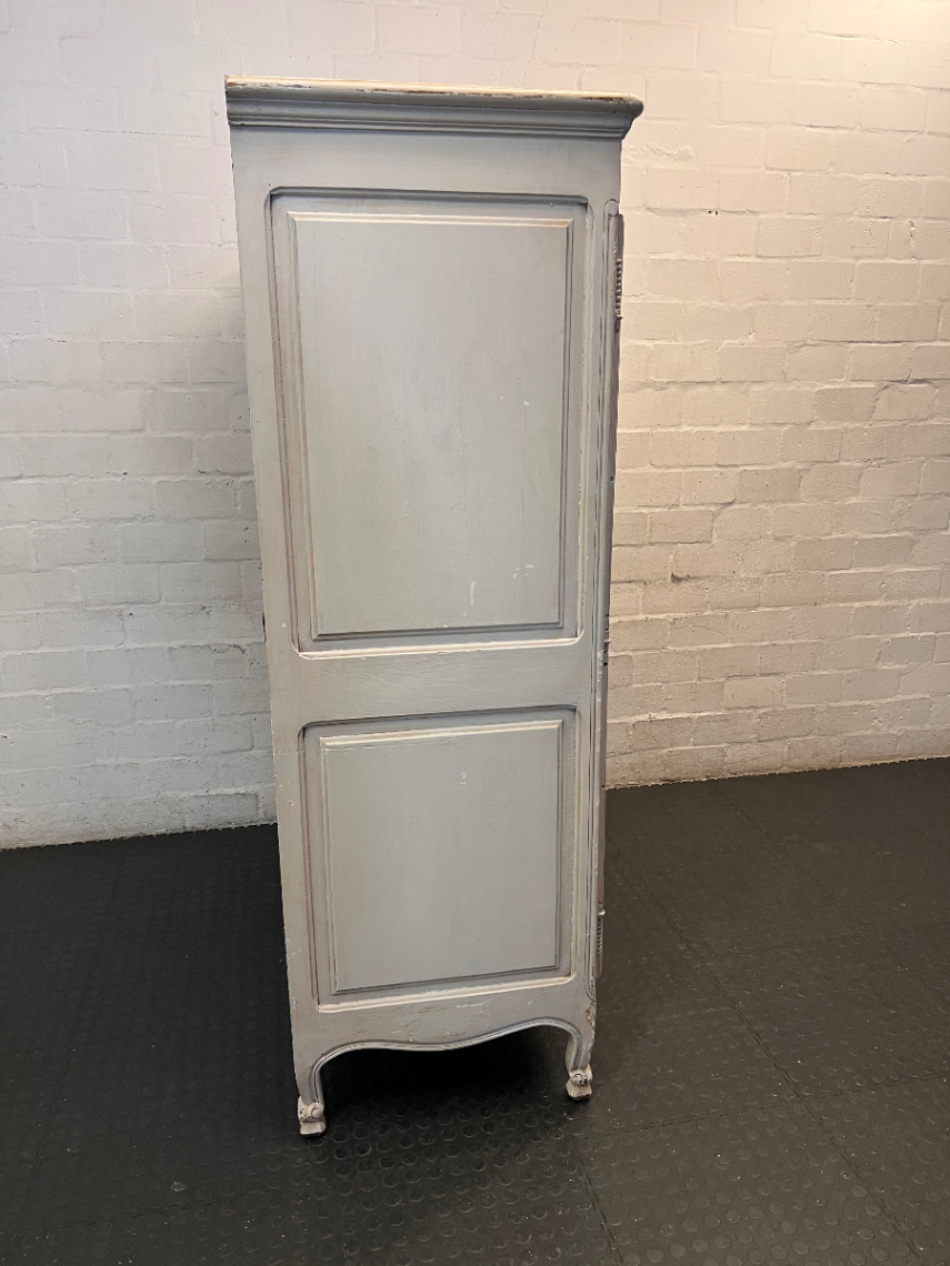 Ornate French Style Grey Carved Wardrobe — Scratch on Top F - 2ndhandwarehouse.com