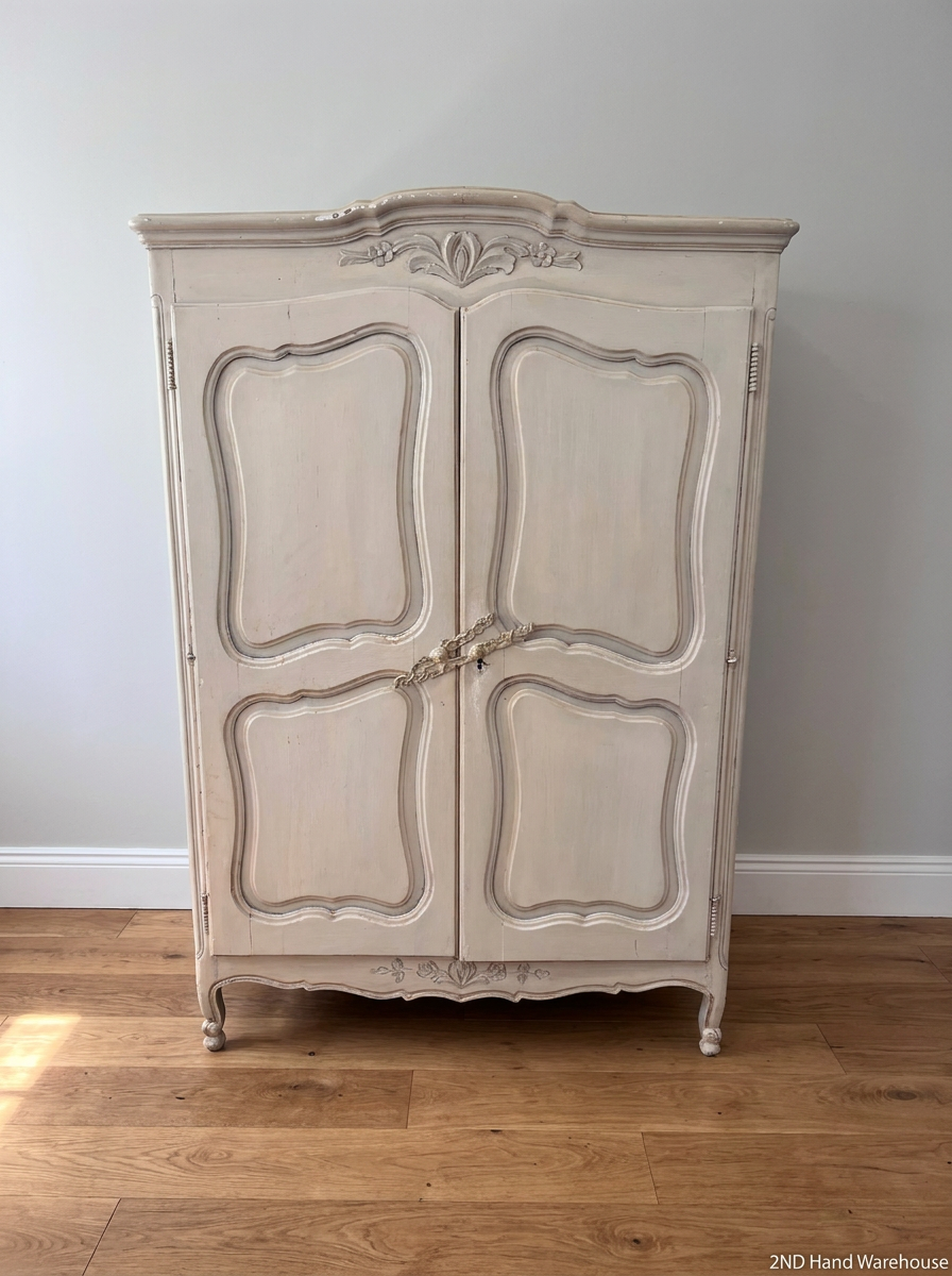 Ornate French Style Grey Carved Wardrobe — Scratch on Top F - 2ndhandwarehouse.com