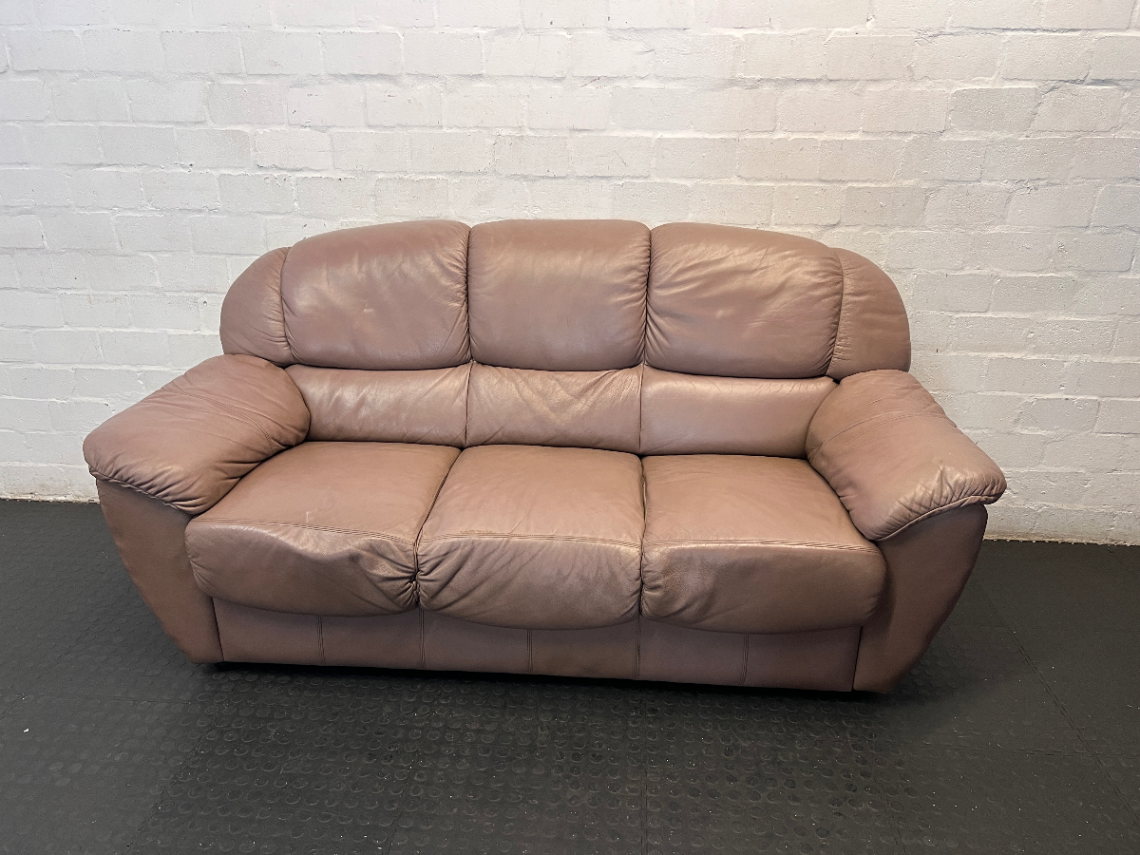 Padded Mauve-Brown 3 Seater Leather Couch - 2ndhandwarehouse.com