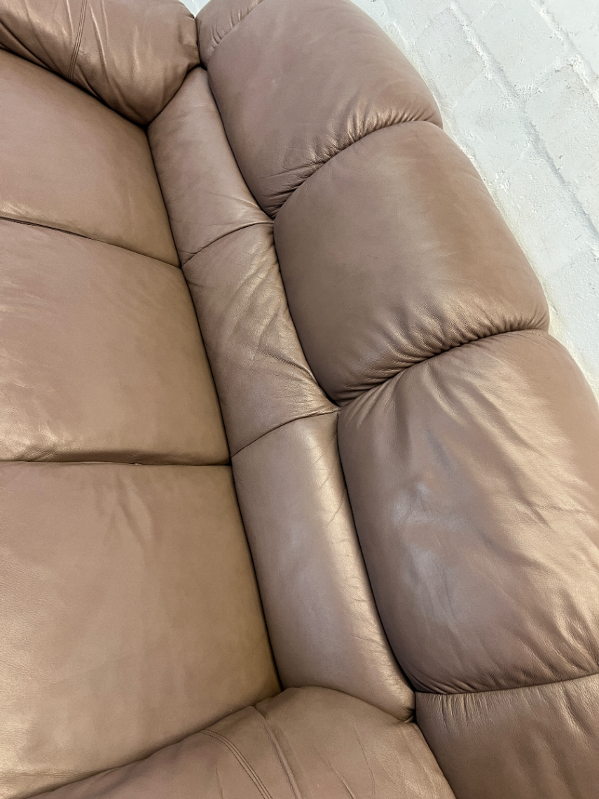 Padded Mauve-Brown 3 Seater Leather Couch - 2ndhandwarehouse.com