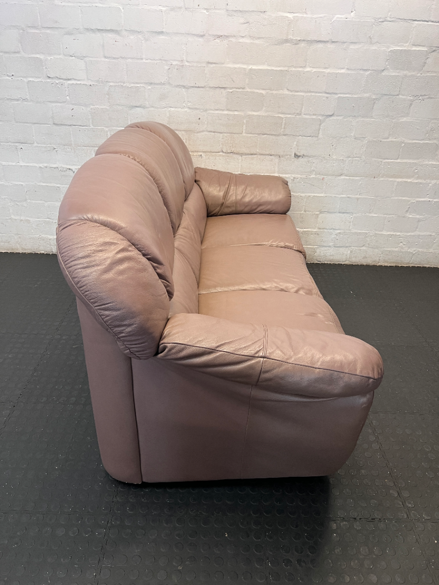 Padded Mauve-Brown 3 Seater Leather Couch - 2ndhandwarehouse.com