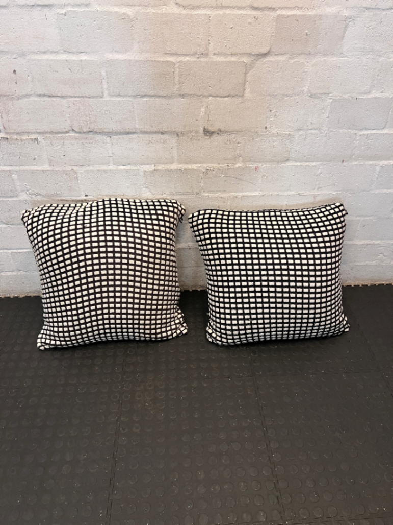 Pair of Black and White Check Woven Cushions (60x60) - 2ndhandwarehouse.com