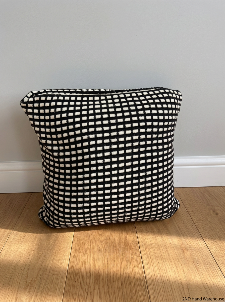 Pair of Black and White Check Woven Cushions (60x60) - 2ndhandwarehouse.com