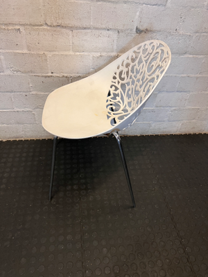 Pair of White Laser-Cut Motif Chairs - Minor Surface Wear & Rust - 2ndhandwarehouse.com
