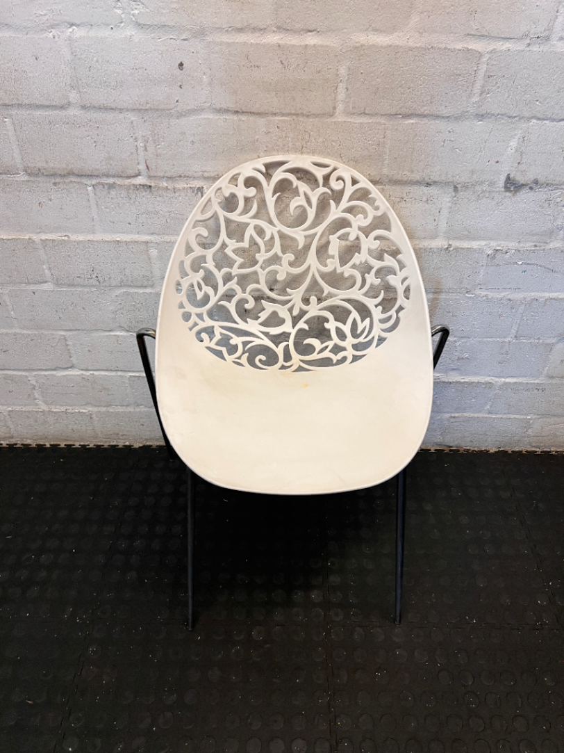 Pair of White Laser-Cut Motif Chairs - Minor Surface Wear & Rust - 2ndhandwarehouse.com