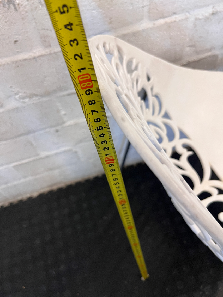 Pair of White Laser-Cut Motif Chairs - Minor Surface Wear & Rust - 2ndhandwarehouse.com