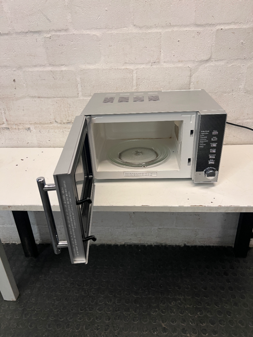 Platinum Metallic Silver Mirror Finish Microwave — Working Order; Used Condition