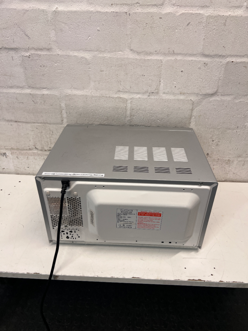 Platinum Metallic Silver Mirror Finish Microwave — Working Order; Used Condition