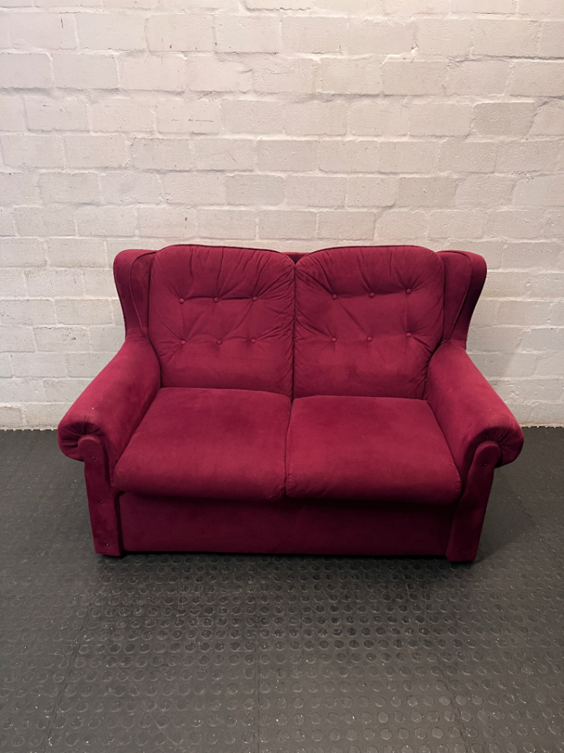 Plush Purple Velvet 2 Seater Couch with Button Back — Good Condition