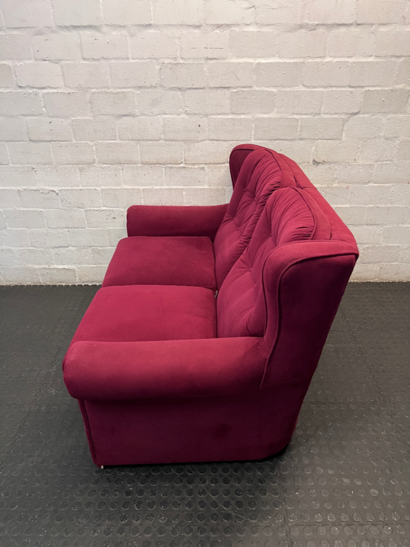 Plush Purple Velvet 2 Seater Couch with Button Back — Good Condition