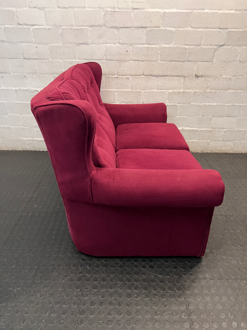Plush Purple Velvet 2 Seater Couch with Button Back — Good Condition
