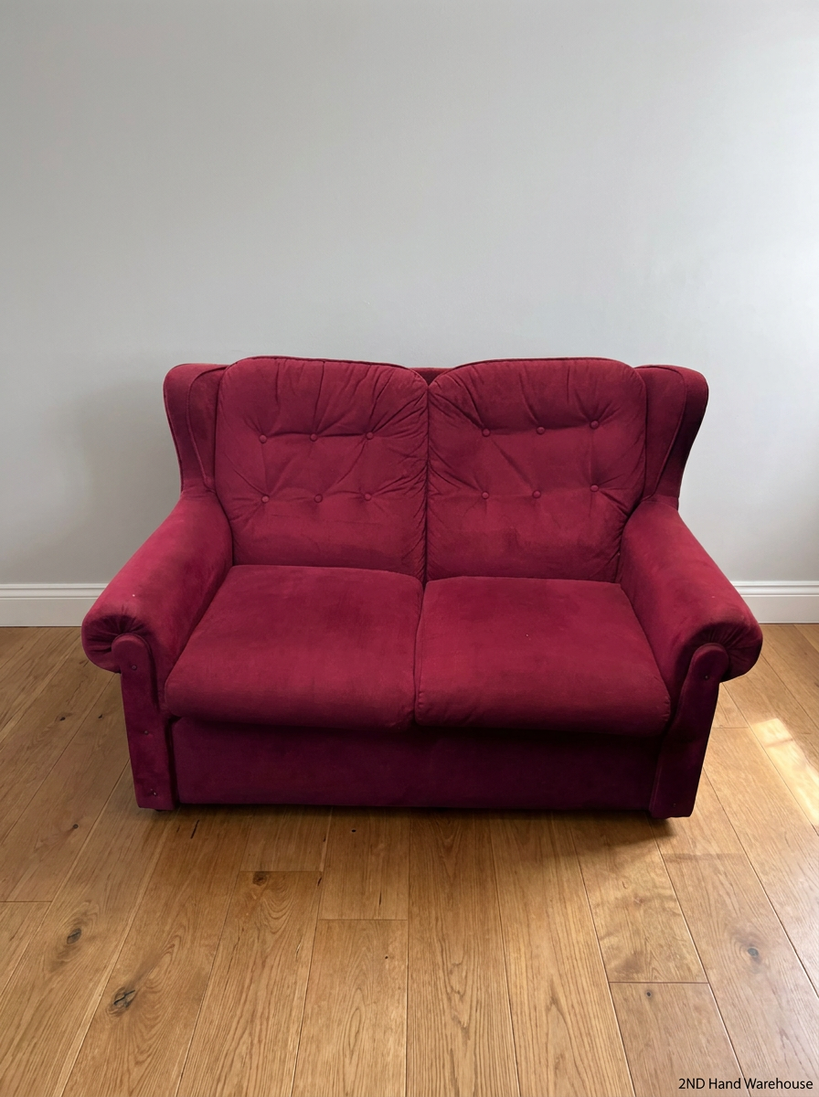 Plush Purple Velvet 2 Seater Couch with Button Back — Good Condition